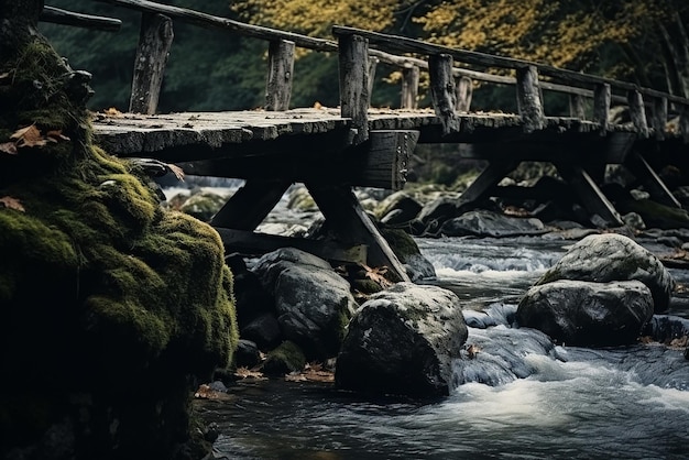 Un vecchio ponte in una vecchia foresta