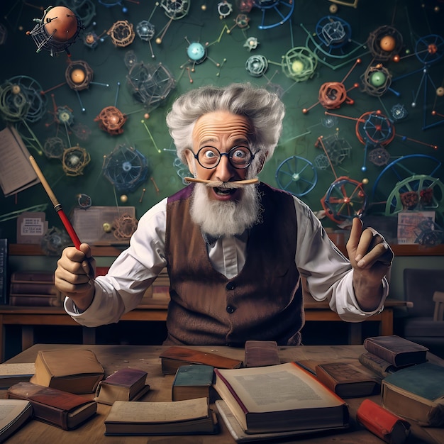un vecchio professore con gli occhiali e un libro concetto di giornata mondiale degli insegnanti