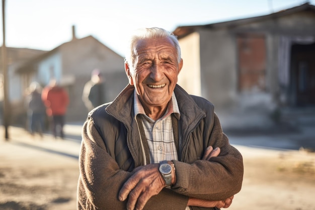 un vecchio sorriso alla telecamera