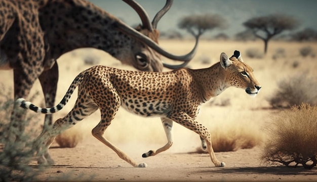 Un veloce leopardo a caccia di un impala nella savana Ai Generative