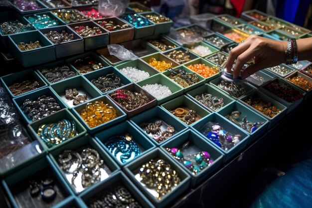 Un venditore sta vendendo gioielli in un mercato.