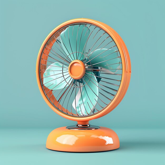 un ventilatore arancione con sfondo blu e uno sfondo blu