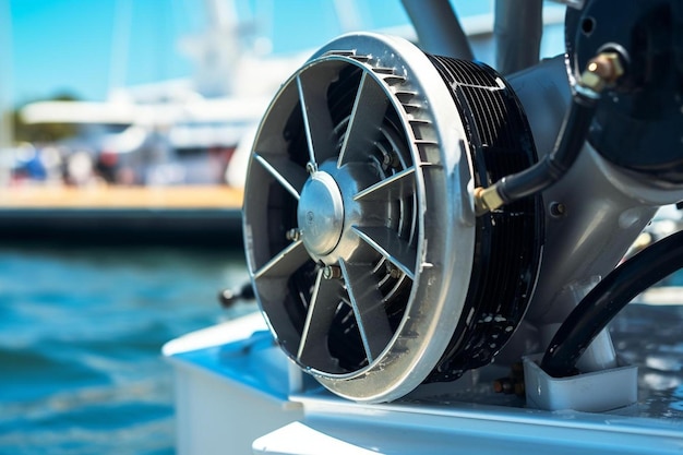 un ventilatore su una barca che è sull'acqua