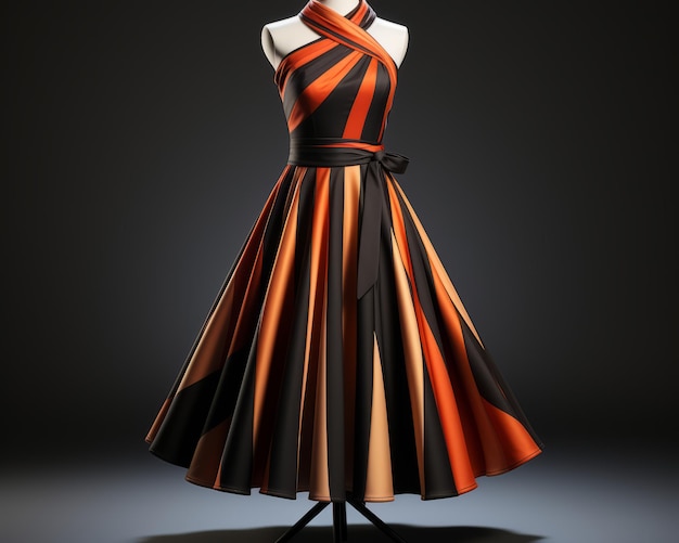 un vestito arancione e nero su un manichino
