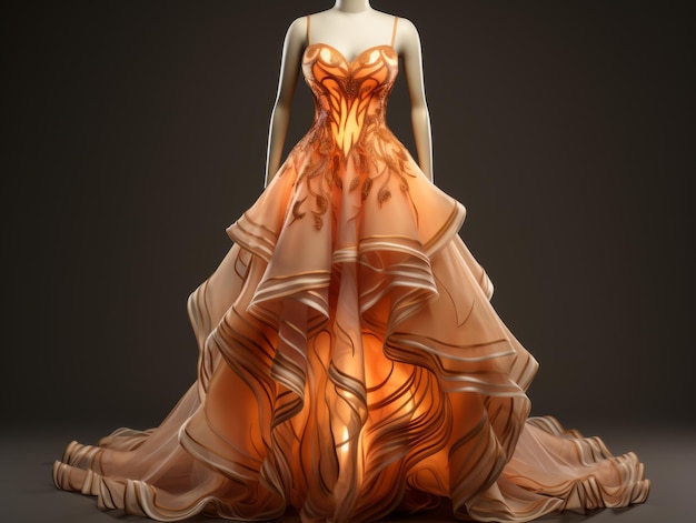 un vestito arancione su un manichino da cui esce del fumo