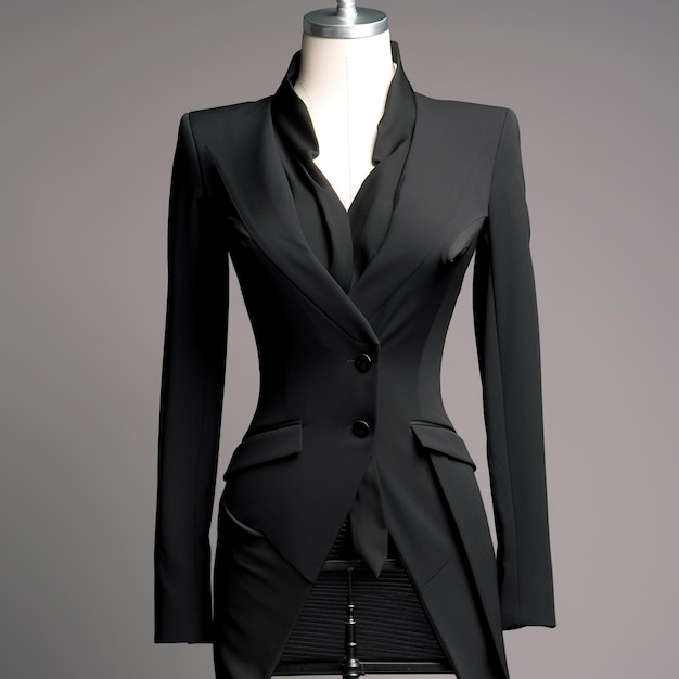 un vestito nero con un blazer nero sulla parte anteriore e la parola " t " sulla parte posteriore
