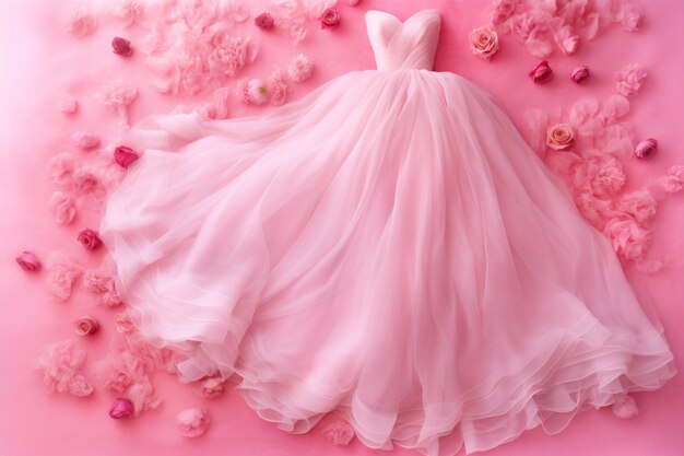 Un vestito rosa con sopra una gonna di tulle