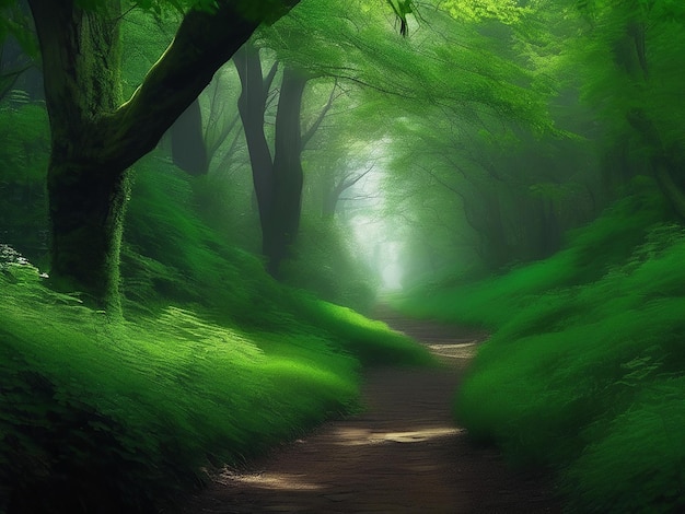 Un viaggio tranquillo attraverso la foresta verde la bellezza della natura si svolge