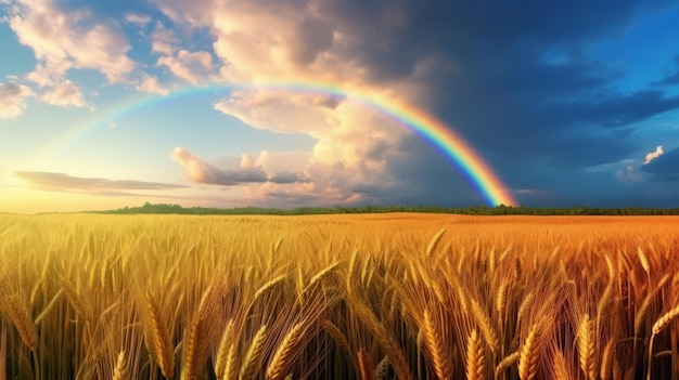 Un vibrante arcobaleno che si estende su un campo di grano dorato