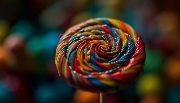 Un vibrante lecca-lecca multicolore con un'indulgenza a spirale generata dall'intelligenza artificiale