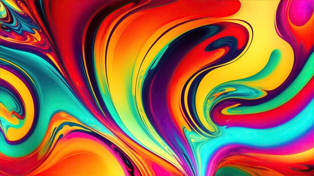 Un vibrante motivo artistico fluido con colori vorticosi che si fondono l'uno con l'altro sullo sfondo