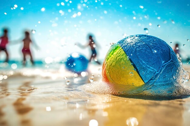 Un vibrante sfondo estivo prepara il terreno per giocosi giochi da spiaggia e gioia infinita generata dall'IA