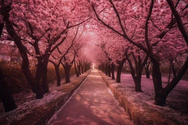 Un vicolo fantastico con colori rosa Un parco panoramico meraviglioso