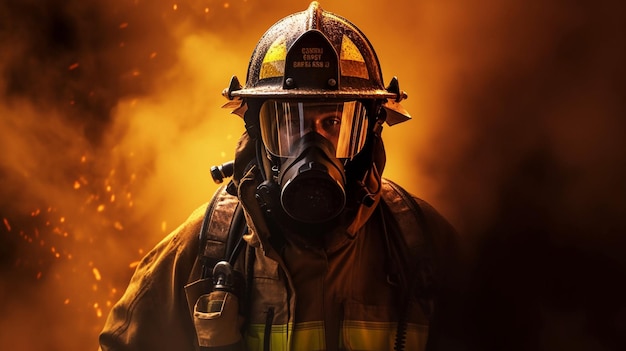 un vigile del fuoco indossa una maschera che dice vigile del fuoco.
