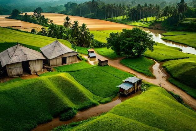 un villaggio nel mezzo di una risaia