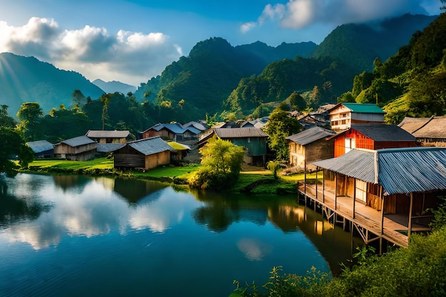 Un villaggio vicino al fiume in Laos