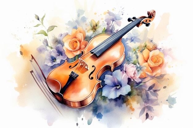 Un violino su uno sfondo di fiori