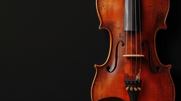 Un violino vintage su uno sfondo scuro ed elegante che evidenzia le sue curve.