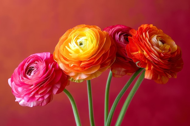 Un vivace bouquet di fiori di Ranunculus su uno sfondo caldo perfetto per i saluti