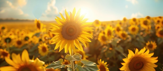 Un vivace campo di girasoli sotto il cielo blu