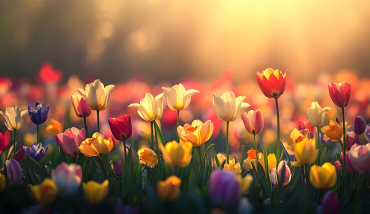 Foto un vivace campo di tulipani alla calda luce del sole