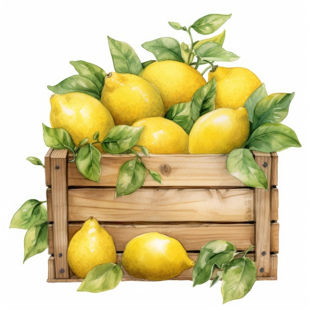 Un vivace medley di agrumi Una colorata cassa di limoni in affascinante acquerello Clipart