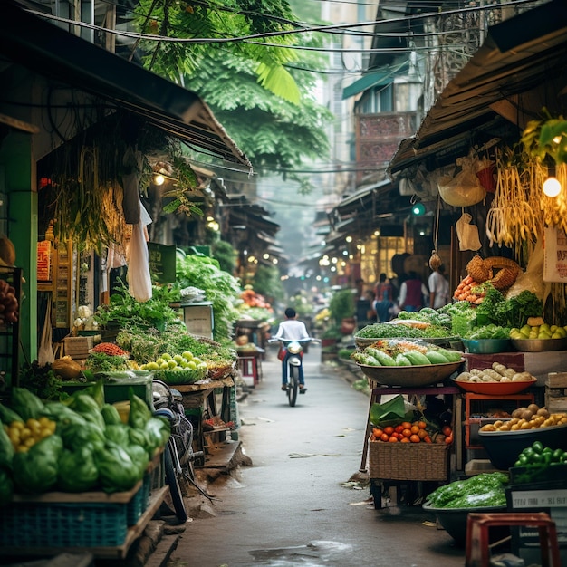 Un vivace mercato di strada colorato ad Hanoi