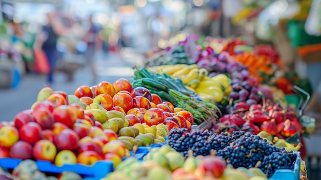 Un vivace mercato stradale con frutta e verdura colorate