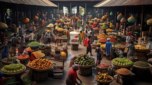 Un vivace mercato tradizionale in Indonesia