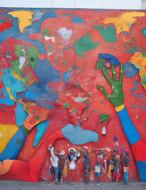 Un vivace murale colorato che rappresenta la solidarietà globale della Giornata mondiale contro l'AIDS