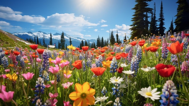 un vivace prato di fiori selvatici mostra la bellezza della natura