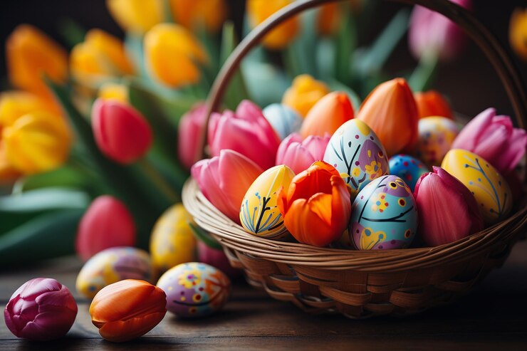 Foto un vivace sfondo pasquale con i tulipani