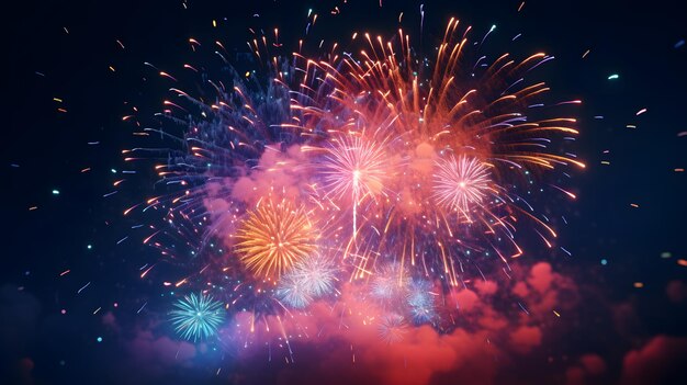 Un vivace spettacolo di fuochi d'artificio contro il cielo notturno una celebrazione di luce e colore
