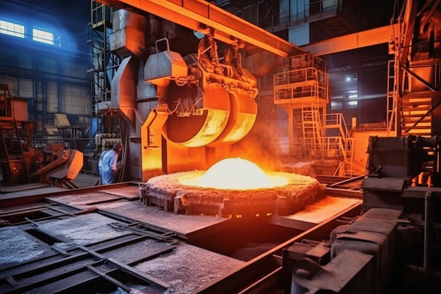 Un vivace stabilimento metallurgico con imponenti strutture d'acciaio e macchinari in pieno funzionamento che creano una sinfonia di industria