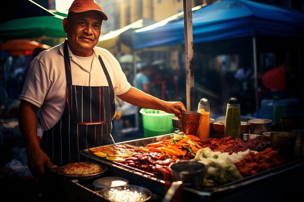 Un vivace venditore di cibo di strada messicano
