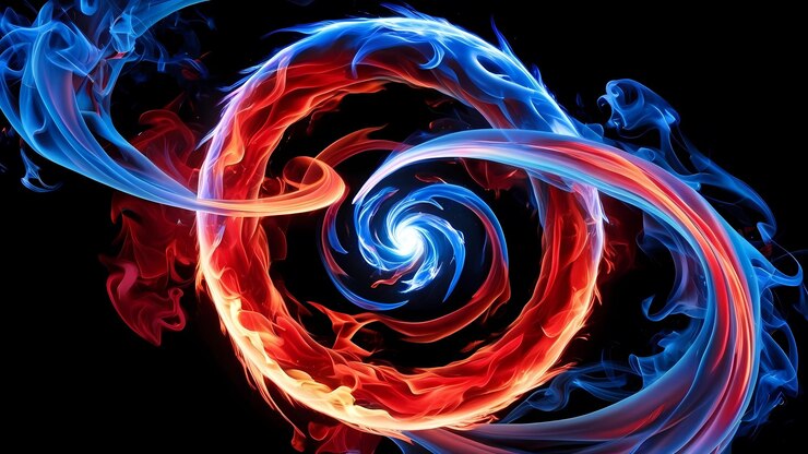 Un vortice astratto di fuoco e ghiaccio