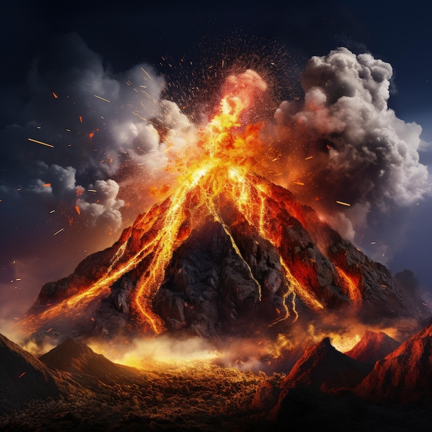 un vulcano che erutta un disastro naturale IA generativa