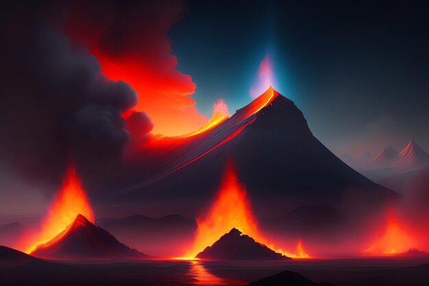 Un vulcano con lava rossa in cima