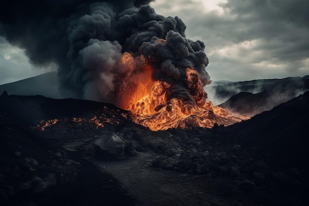 Un vulcano da cui esce del fumo