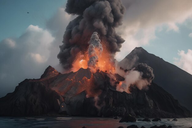 Un vulcano da cui esce del fumo