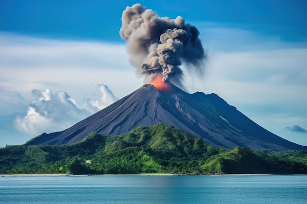 Un vulcano da cui esce del fumo