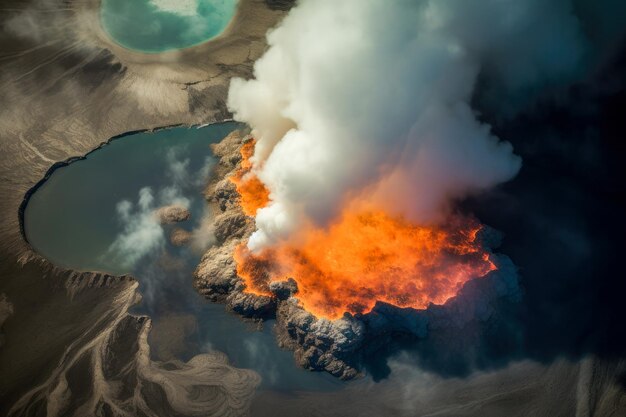 Un vulcano da cui esce del fumo