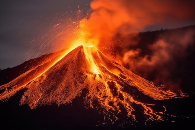 Un vulcano in eruzione di lava