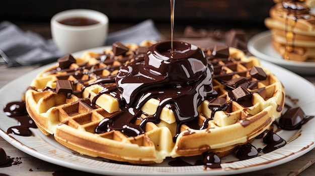 un waffle con salsa di cioccolato sopra