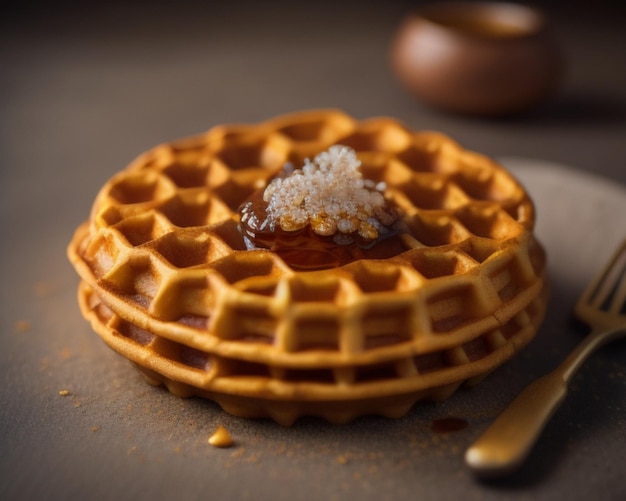 un waffle con sciroppo e un cucchiaio sopra