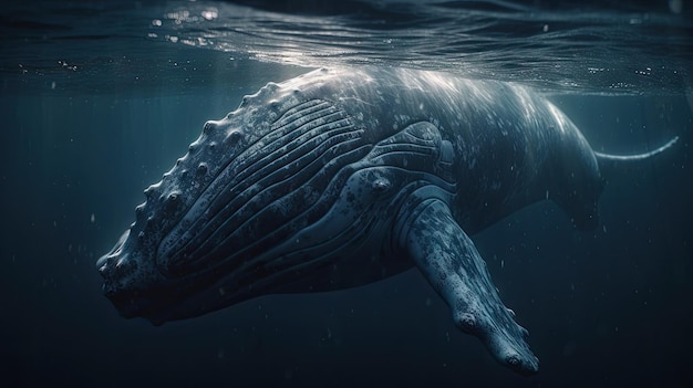 una balena che nuota nell'oceano nel mare