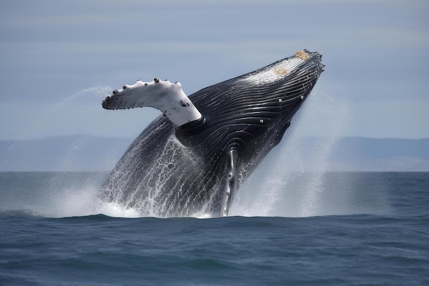 Una balena fa breccia nell'oceano.