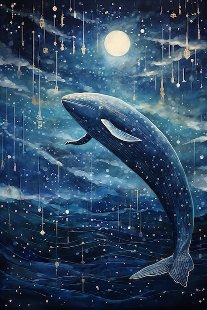 una balena nel cielo notturno