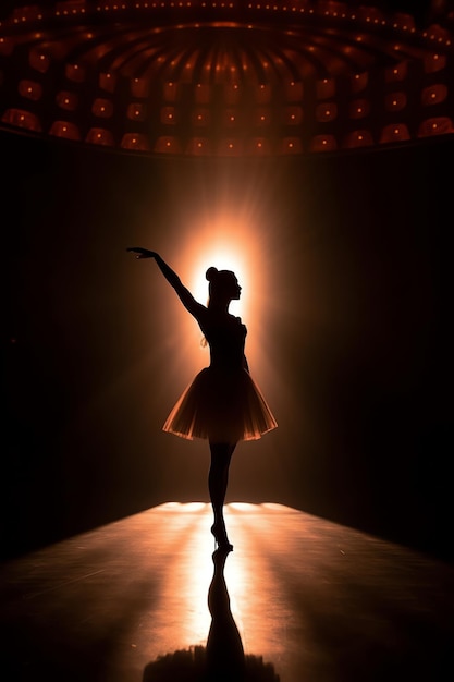Una ballerina in una stanza buia con una luce sul soffitto