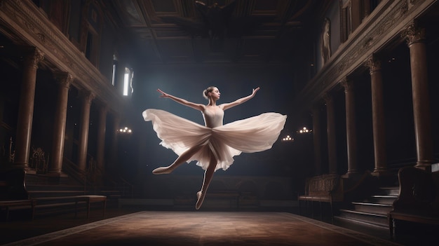 Una ballerina si esibisce in una stanza buia.